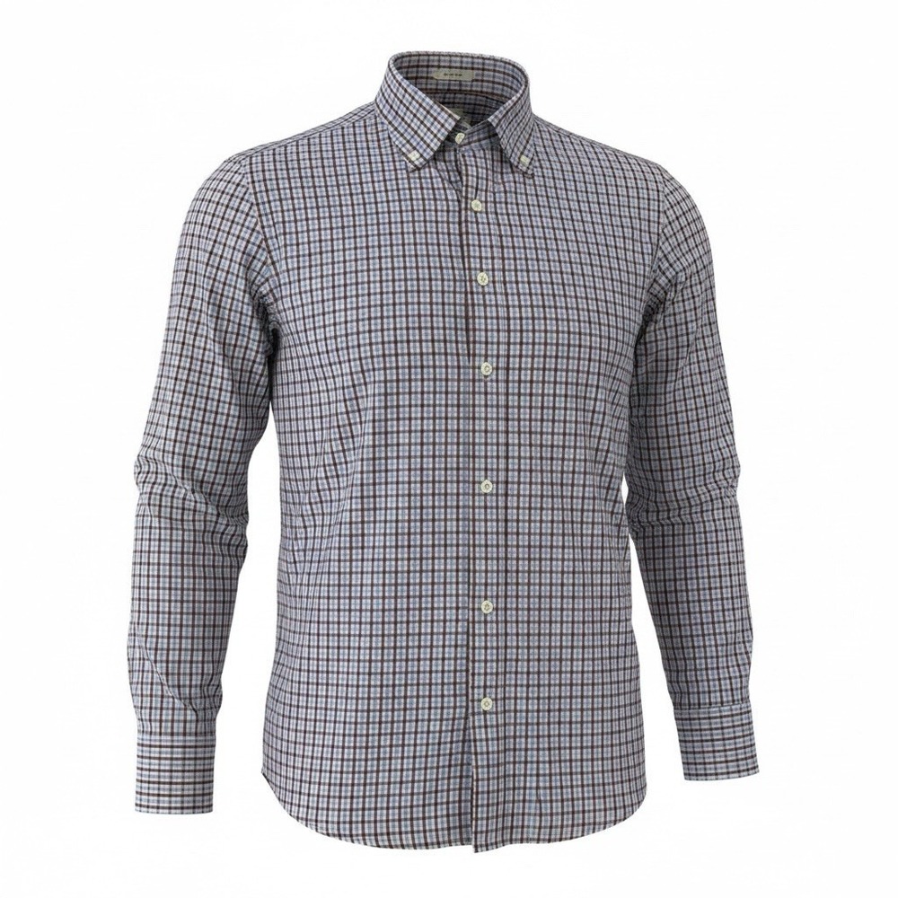 Peter Millar XXL Shirt Mens Brown Lavender Purple Plaid Button Down 100% Cotton